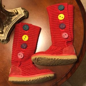 UGG Cardy red/pink knit boots with buttons 11